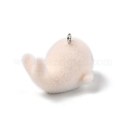 フロッキー樹脂ペンダント  プラチナ鉄ループ付き  クジラ  21x25x33mm  穴：2mm&nbsp;FIND-A061-01G