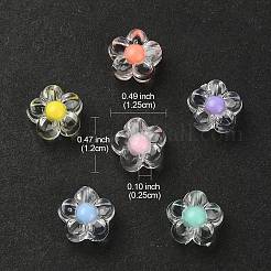 30個6色透明アクリルビーズ  二層ビーズ  花  ミックスカラー  12x12.5x6mm  穴：2.5mm  5個/カラー&nbsp;TACR-YW0001-95