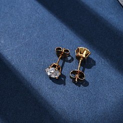 304ステンレススチールマイクロパヴェクリアキュービックジルコニアスタッドピアス  フラットラウンド  18KGP本金メッキ  6mm&nbsp;EJEW-P299-01D-G