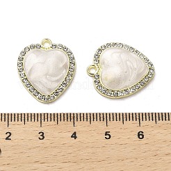 合金エナメルチャーム  ラインストーン付き  ハートチャーム  ライトゴールド  21x18x3mm  穴：1.8mm&nbsp;ENAMR-145-06G