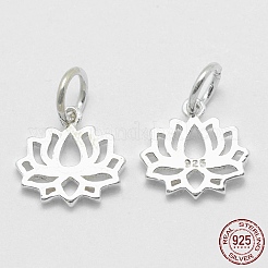 925スターリングシルバーペンダント  蓮  スタンプ925個付き  銀  11x11.5x1.5mm  穴：4mm&nbsp;STER-K170-01S