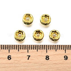 真鍮製ラインストーンスペーサービーズ  カドミウムフリー＆鉛フリー  グレードA  ストレートフランジ  ゴールデンの金属色  ロンデル  ペリドット  6x3mm  穴：1mm&nbsp;RB-A014-Z6mm-07G