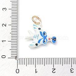 エナメルペンダント付き真鍮  リボンのチャームが付いた鳩  ゴールドカラー  ブルー  17x17x3.5mm  穴：4mm&nbsp;KK-CBAF749-03A