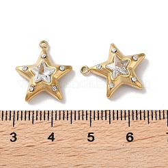 304ステンレスペンダント  ラインストーンとガラスと  星のチャーム  14KGP本金メッキ  17.5x15.5x5mm  穴：1.4mm&nbsp;STAS-L022-250G