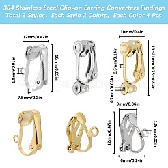 24個 6スタイル 304ステンレススチール クリップオンイヤリングコンバーター金具  穴開けないイヤリング  本金メッキ&ステンレススチールカラー  12~21x6~12x3.5~10mm  穴：0.7~1.8mm  4個/スタイル&nbsp;STAS-SC0006-79