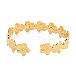 本物の18Kゴールドメッキ304ステンレススチールカフバングル  花  内径：2-5/8x2-1/4インチ（6.6x5.65cm）  ワイド：13mm&nbsp;BJEW-L695-001G-04