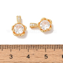 真鍮マイクロパヴェクリアキュービックジルコニアチャーム  ニッケルフリー  花の丸  18KGP本金メッキ  13x9x5mm  穴：3x2mm&nbsp;KK-M294-20G