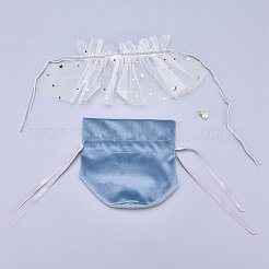 ベルベットジュエリー巾着ギフトバッグ  プラスチックイミテーションパール＆スターヤーンスカートデザイン  結婚式の好意のキャンディーバッグ  スチールブルー  14.2x14.9x0.4cm&nbsp;TP-M001-01G