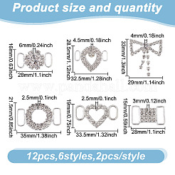 12個 6スタイル 合金&真鍮ラインストーン シューバックル  プラチナ  混合図形  19~33x15~35x2.5~4.5mm  穴：9.5~12.5x2.5~5mm  2個/スタイル&nbsp;FIND-HY0003-64