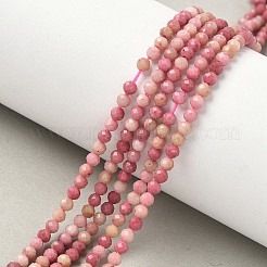 天然石ロードナイトビーズ連売り  多面カット  グレードAAA  ラウンド  3mm  穴：0.6mm  約111個/連  15.35''（39センチメートル）&nbsp;X-G-P553-G06-02A