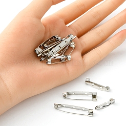 100 個 4 サイズの鉄のブローチパーツ  バックバーピン  プラチナ  20~38x5~6mm  穴：2mm  ピン：1mm  25pcs /サイズ&nbsp;IFIN-YW0001-63