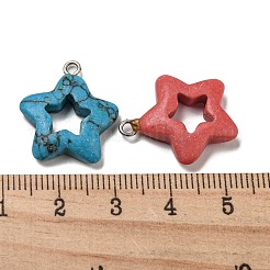 合成ターコイズ染めペンダント  プラチナトーンのアイアンループ付きスターチャーム  ミックスカラー  21~21.5x18~19x4~4.5mm  穴：1.8~2mm&nbsp;G-G075-01