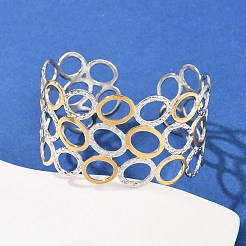女性用304ステンレススチールカフバングル  オーバル  イオンプレーティング（ip）  ゴールデン·ステンレス鋼色  1-3/8インチ（3.4cm）  内径：2-1/4インチ（5.6cm）&nbsp;BJEW-G757-11GP