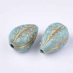 メッキアクリルビーズ  ライン入り  ティアドロップ  ターコイズ  18.5x11x11mm  穴：2mm  約340個/500g&nbsp;PACR-T008-07B