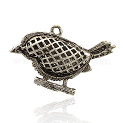 アンティーク銀合金クリスタルラインストーンの鳥の中空ペンダント  32x53x14mm  穴：3mm&nbsp;ALRI-J040-01AS