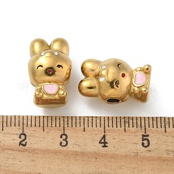 イオンプレーティング（IP）304ステンレスビーズ  エナメル  18KGP本金メッキ  兎  パールピンク  17.5x11x10mm  穴：3mm&nbsp;STAS-R008-04G-02-1