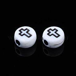 不透明なアクリルビーズ  クロスとフラットラウンド  ホワイト  7x4mm  穴：1.8mm  約3670個/500g&nbsp;SACR-S273-48