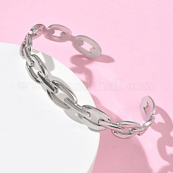304ステンレススチール製カフバングル  女性用オーバルチェーンバングル  ステンレス鋼色  内径：2.26x1.93インチ（5.75x4.9cm）&nbsp;BJEW-A160-01P