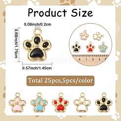 25 個 5 スタイル ラック メッキ合金エナメル ペンダント  フットプリントのチャーム  カドミウムフリー＆ニッケルフリー＆鉛フリー  ゴールドカラー  ミックスカラー  17.5x14.5x2.5mm  穴：2mm  5個/スタイル&nbsp;ENAM-YW0008-94