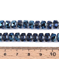 電気メッキ透明ガラスビーズ連売り  ロンデル  多面カット  マリンブルー  7.5~8x4.5~5.5mm  穴：1.2~1.4mm  約34~37個/連  7.09~7.28インチ（18~18.5cm）&nbsp;EGLA-N022-04A-D05