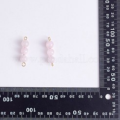 トリプルナチュラルローズクォーツラウンドビーズコネクターチャーム10個。  金色の304ステンレススチールボールヘッドピン、鉄製アイピン、真鍮ビーズ付き  30.2~30.3x8mm  穴：2mm&nbsp;PALLOY-SW00003-07