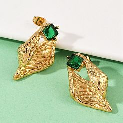 コンク 304 ステンレススチール ガラス スタッドピアス  ゴールドカラー  32x18.5mm&nbsp;LS-EJEW-M105-04G