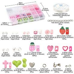 DIY ブレスレット ネックレス メイキング キット  アクリルハート＆プラスチックイミテーションパール＆ポリマークレイイチゴ＆ラウンドシードビーズを含む  ステンレススチールチャーム201個  ミックスカラー&nbsp;DIY-FS0005-16