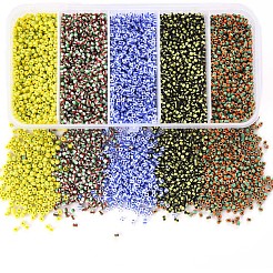 12/0 不透明ツートンカラーガラスビーズ  ラウンドシードビーズ  ミックスカラー  12/0  1.5~2x2mm  穴：0.5mm  5色  18 G /カラー  90 G /ボックス&nbsp;SEED-YW0001-09C