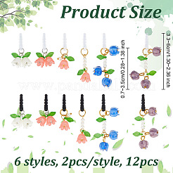 プラスチック製携帯用防塵プラグ  プラスチックの花のペンダント付き  ミックスカラー  3.3~6cm  12個/セット&nbsp;PALLOY-OC00012