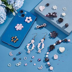 DIYジュエリー作りの発見キット  樹脂カボションとビーズを含む  アクリルビーズ  花と蝶と指輪と半円  ミックスカラー  3~30x4~41x2~9mm  穴：1.4~2.5mm&nbsp;DIY-PH0013-37