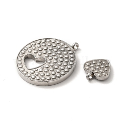 変色しない304ステンレススチールペンダント  フラットラウンド＆ハートチャーム  ステンレス鋼色  28x25x3mm  穴：2mm  2個/セット&nbsp;STAS-M311-03P