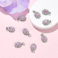 シェグレース 真鍮製マイクロパヴェ キュービックジルコニアペンダント  カドミウムフリー＆ニッケルフリー＆鉛フリー  花のチャーム  プラチナ  ピンク  12x8x3mm  丸カン：4x1ミリ  内径：2mm&nbsp;XGRQ2O306-446B-P