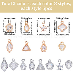 80本16スタイルアロイペンダント  キュービックジルコニア付き  ミックスカラー  11~15x8~10x5~6mm  穴：1mm  5個/スタイル&nbsp;ZIRC-SP0001-12
