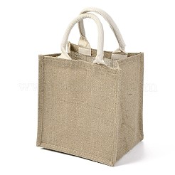 ジュートバッグ  布製ランドセル装飾とハンドル付き  ギフトバッグ  長方形  ダークカーキ  35cm  23x21x15.5cm  折りたたみ：23x21x1.3cm&nbsp;ABAG-F003-01