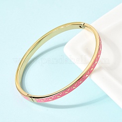 304ステンレススチールエナメルバングル  女性用ヒンジ付きバングル  葉  イオンプレーティング（ip）  18KGP本金メッキ  内径：1.89インチ（4.8cm）x2.19インチ（5.55cm）&nbsp;BJEW-D408-36G