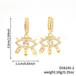 ファッショナブルな真鍮製クリアキュービックジルコニアのアイフープピアス  ゴールドカラー  39x21mm&nbsp;CN7590-2
