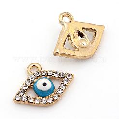 合金ラインストーンペンダント  エナメルスタイル  ナザールボンジュウ  ライトゴールド  14x17x4mm  穴：2mm&nbsp;ALRI-S161-37LG