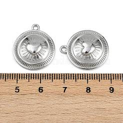 304ステンレスペンダント  ハートチャーム付きフラットラウンド  変色防止  ステンレス鋼色  21.5x18.5x4.5mm  穴：1.8mm&nbsp;STAS-D363-02P