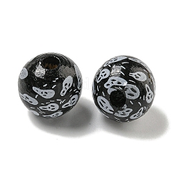 プリントウッドヨーロピアンビーズ  ハロウィンテーマビーズ  ラウンド  ブラック  15.5~16mm  穴：4~4.5mm&nbsp;WOOD-G022-08A-05