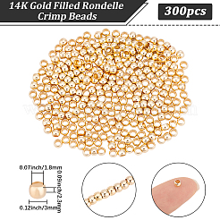 真鍮クリンプビーズ3袋  長持ちメッキ  本金14KGFゴールドフィルド  3x2.3mm  穴：1.8mm&nbsp;KK-BBC0026-09A