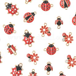 24個 6スタイル 合金クリスタルラインストーンコネクターチャーム  耐火レンガと黒エナメル付き  てんとう虫のリンク  ゴールドカラー  15.5~23x11~19.5x2~5mm  穴：1.5~2mm  4個/スタイル&nbsp;FIND-FS0004-78