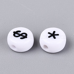 不透明なアクリルビーズ  クラフトビーズ  シンボル模様とフラットラウンド  ブラック  7x3.5mm  穴：1.5mm  約3333個/500g&nbsp;SACR-Q001-10C