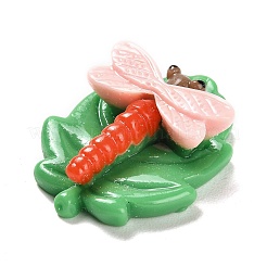不透明樹脂デコデンペンダント  葉っぱのチャームが付いた昆虫トンボ  ミスティローズ  29x22x8.5mm  穴：2mm&nbsp;RESI-M037-01E