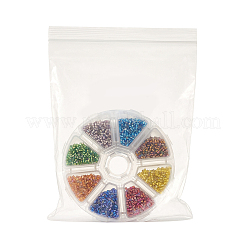 11/0ツーカットラウンド穴ガラスシードビーズ  六角  銀並ぶ  虹メッキ  ミックスカラー  2x2mm  穴：0.5mm&nbsp;SEED-YS0001-01