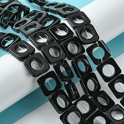 ナチュラルブラックオニキスビーズ連売り  染め＆加熱  正方形と中空の円形  12x12x3mm  穴：0.8mm  約33個/連  15.63~15.75''（39.7~40センチメートル）&nbsp;G-D067-F01