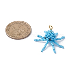 ガラスシードビーズのタコペンダント  金色の鉄のループで  ディープスカイブルー  29.5x24.5mm  穴：2.5mm&nbsp;PALLOY-MZ01104-02