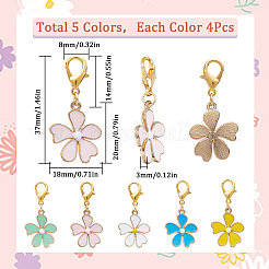 合金エナメルフラワーペンダントdecoratoins  合金製カニカン付き  ミックスカラー  37mm  5色  4個/カラー  20個/箱&nbsp;HJEW-SC00060