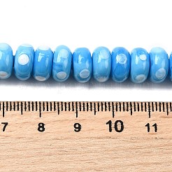 手作りランプワークビーズ  水玉模様のロンデル  ディープスカイブルー  9.5~10x5mm  穴：1.8mm  約40個/連  8.27''（21センチメートル）&nbsp;LAMP-Z015-01E