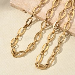 304ステンレススチール製中空オーバルリンクチェーンネックレス＆ブレスレットセット  イオンプレーティング（ip）  18KGP本金メッキ  607mm&nbsp;SJEW-D091-07G