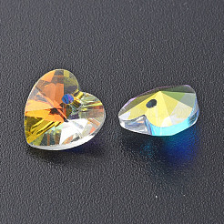 ハート電気メッキガラスチャーム  シルバーメッキのボトム  多面カット  クリアAB  10x10x5.5mm  穴：1.2mm  48個/ボードについて  4ボード/ボックス&nbsp;EGLA-N006-012D